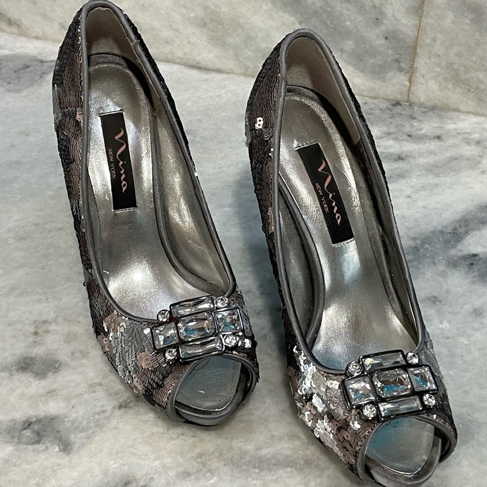 Nina New York sequin peep toe heels